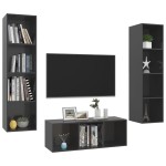 vidaXL Set de dulapuri TV, 3 piese, gri extralucios, lemn prelucrat vidaXL Set de dulapuri TV, 3 piese, gri extralucios, lemn prelucrat