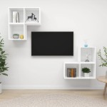 vidaXL Set de dulapuri TV, 4 piese, alb, lemn prelucrat vidaXL Set de dulapuri TV, 4 piese, alb, lemn prelucrat