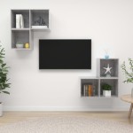 vidaXL Set de dulapuri TV, 4 piese, gri beton, lemn prelucrat vidaXL Set de dulapuri TV, 4 piese, gri beton, lemn prelucrat
