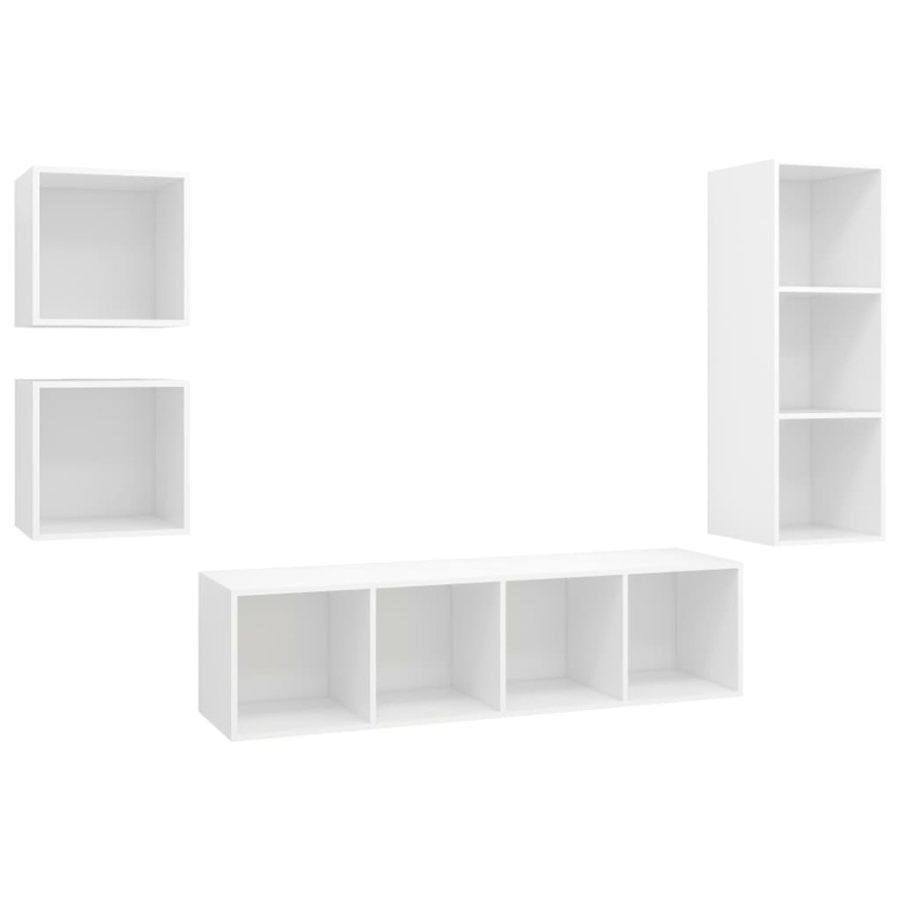 vidaXL Set de dulapuri TV, 4 piese, alb, lemn prelucrat