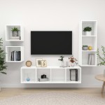 vidaXL Set de dulapuri TV, 4 piese, alb, lemn prelucrat vidaXL Set de dulapuri TV, 4 piese, alb, lemn prelucrat