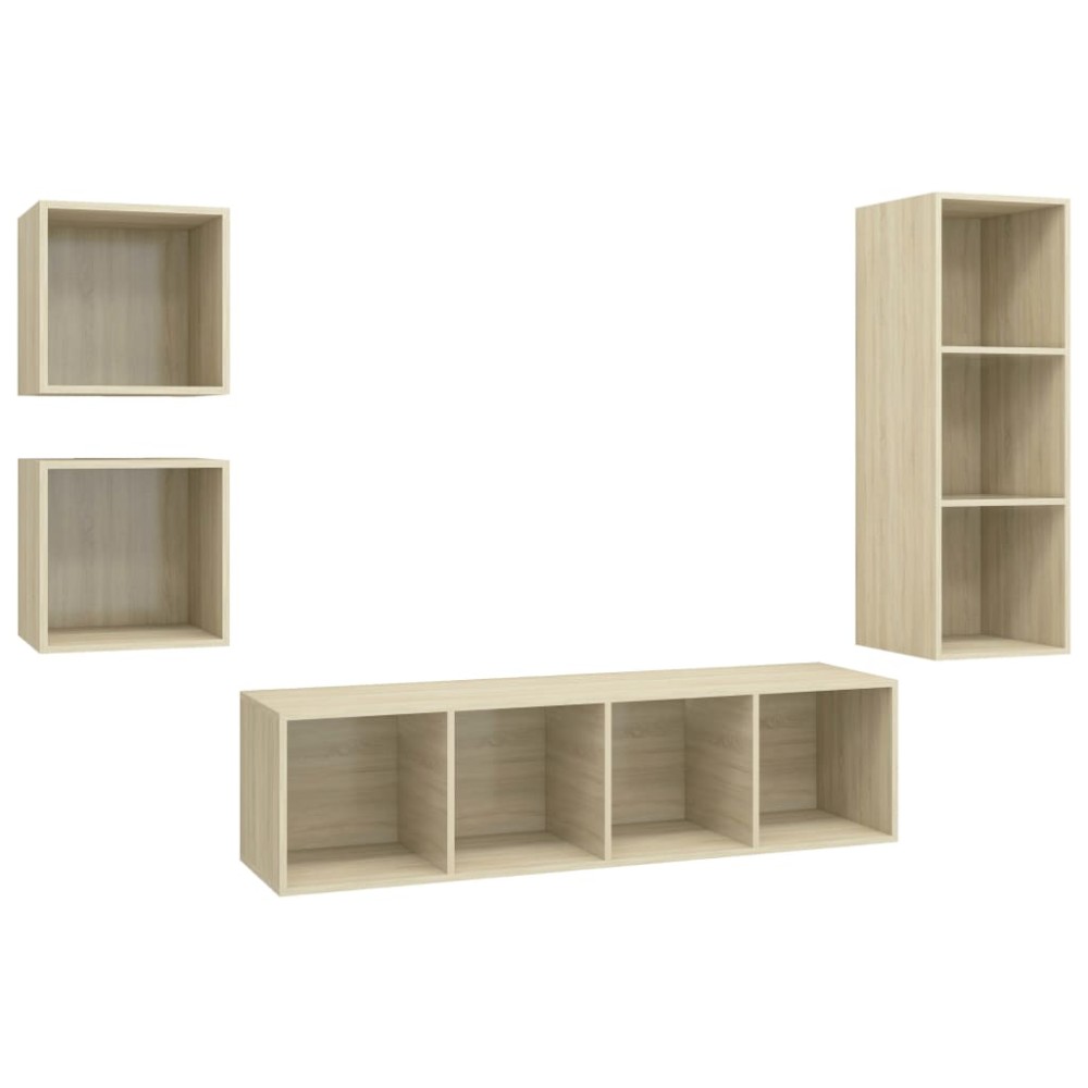 vidaXL Set de dulapuri TV, 4 piese, stejar sonoma, lemn prelucrat