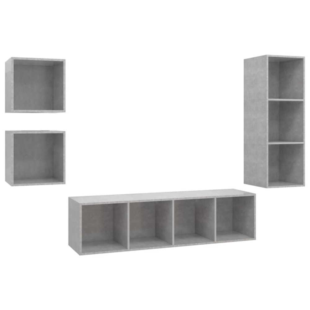 vidaXL Set de dulapuri TV, 4 piese, gri beton, lemn prelucrat