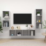 vidaXL Set de dulapuri TV, 4 piese, gri beton, lemn prelucrat vidaXL Set de dulapuri TV, 4 piese, gri beton, lemn prelucrat