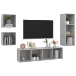 vidaXL Set de dulapuri TV, 4 piese, gri beton, lemn prelucrat vidaXL Set de dulapuri TV, 4 piese, gri beton, lemn prelucrat