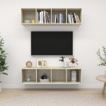 vidaXL Dulapuri TV montate perete 2 buc, stejar sonoma, lemn prelucrat vidaXL Dulapuri TV montate perete 2 buc, stejar sonoma, lemn prelucrat