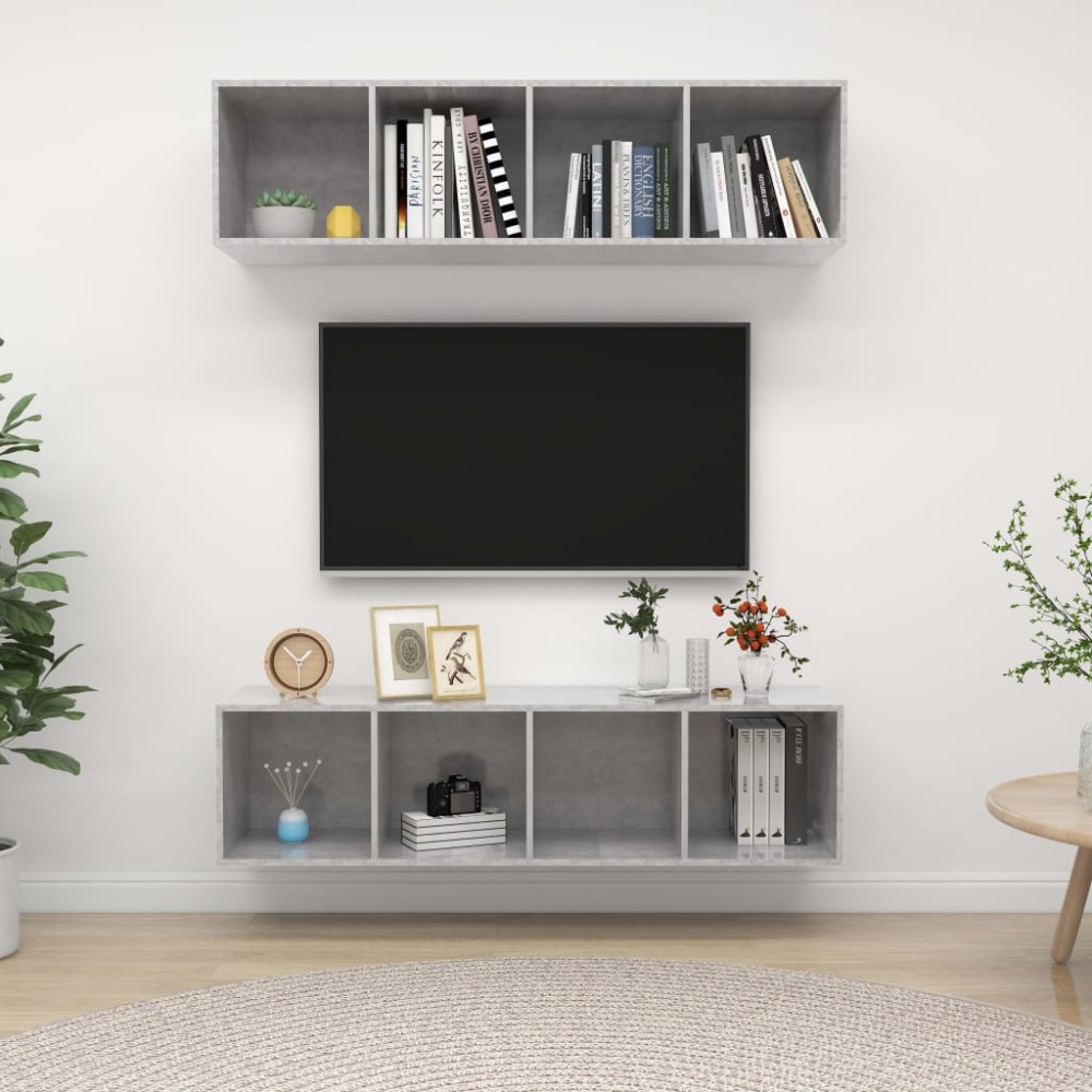 vidaXL Dulapuri TV montate pe perete, 2 buc, gri beton, lemn prelucrat