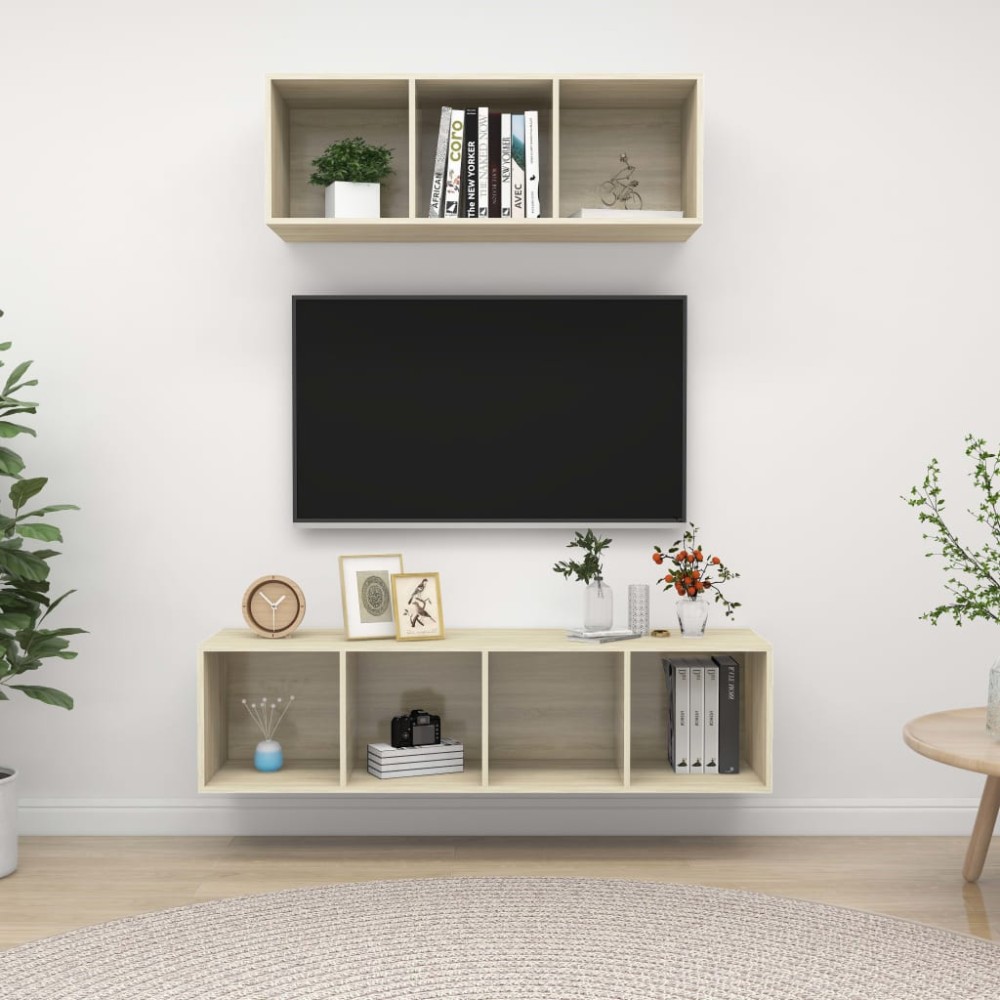 vidaXL Set de dulapuri TV, 2 piese, stejar sonoma, lemn prelucrat