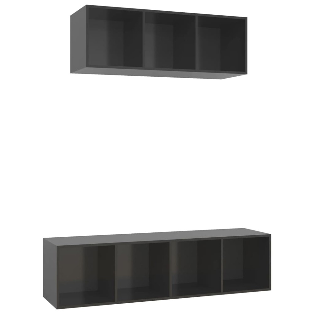 vidaXL Set de dulapuri TV, 2 piese, gri extralucios, lemn prelucrat