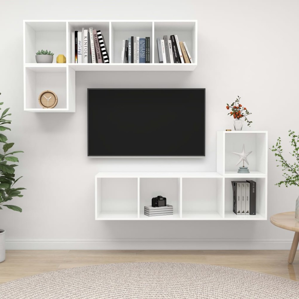 vidaXL Set de dulapuri TV, 4 piese, alb, lemn prelucrat