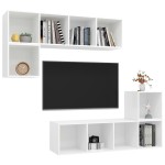 vidaXL Set de dulapuri TV, 4 piese, alb, lemn prelucrat vidaXL Set de dulapuri TV, 4 piese, alb, lemn prelucrat