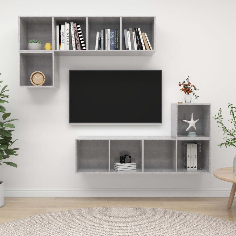vidaXL Set de dulapuri TV, 4 piese, gri beton, lemn prelucrat