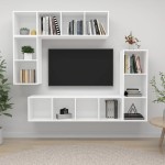vidaXL Set dulap TV, 4 piese, alb, lemn prelucrat vidaXL Set dulap TV, 4 piese, alb, lemn prelucrat