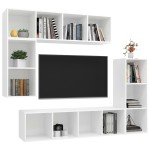 vidaXL Set dulap TV, 4 piese, alb, lemn prelucrat vidaXL Set dulap TV, 4 piese, alb, lemn prelucrat