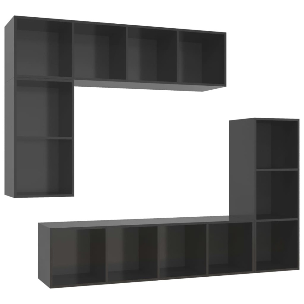 vidaXL Set de dulapuri TV, 4 piese, gri extralucios, lemn prelucrat