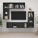 vidaXL Set de dulapuri TV, 4 piese, gri extralucios, lemn prelucrat vidaXL Set de dulapuri TV, 4 piese, gri extralucios, lemn prelucrat