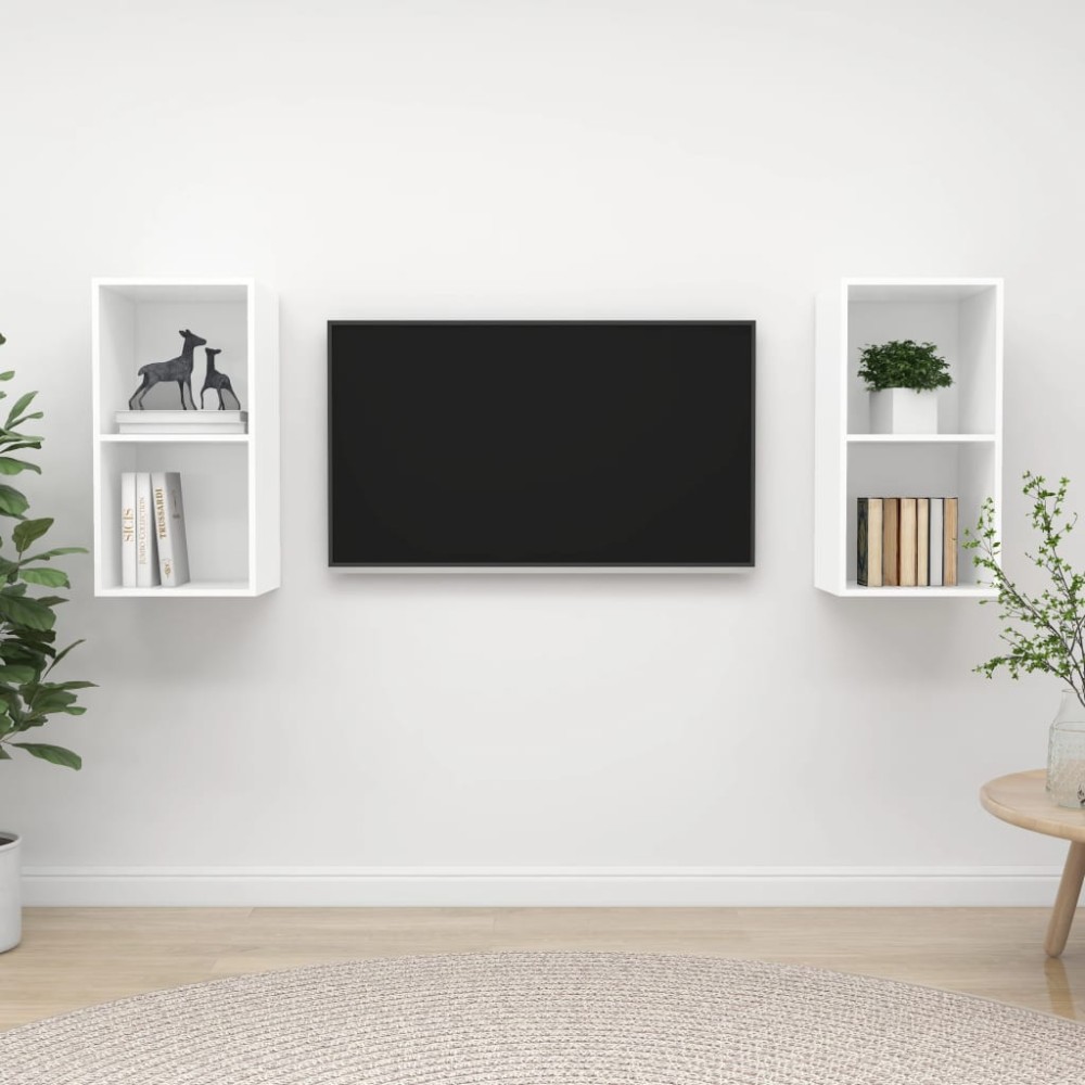 vidaXL Dulapuri TV suspendate, 2 buc. alb, lemn prelucrat
