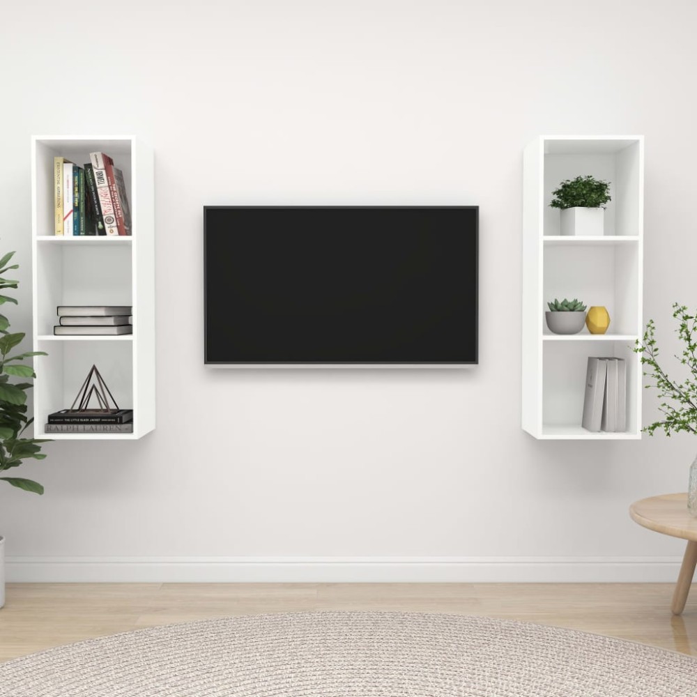 vidaXL Dulapuri TV suspendate, 2 buc. alb, lemn prelucrat