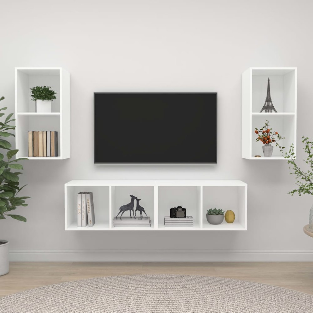vidaXL Dulapuri TV suspendate, 4 buc. alb, lemn prelucrat