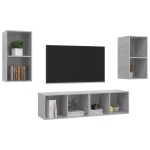 vidaXL Dulapuri TV suspendate, 4 buc, gri beton, lemn prelucrat