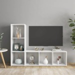 vidaXL Dulapuri TV, 2 buc., alb, 107x35x37 cm, lemn prelucrat