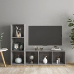vidaXL Dulapuri TV, 2 buc gri beton, 107x35x37 cm, lemn prelucrat