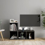 vidaXL Dulapuri TV 2 buc gri extralucios 72x35x36,5 cm lemn prelucrat vidaXL Dulapuri TV 2 buc gri extralucios 72x35x36,5 cm lemn prelucrat
