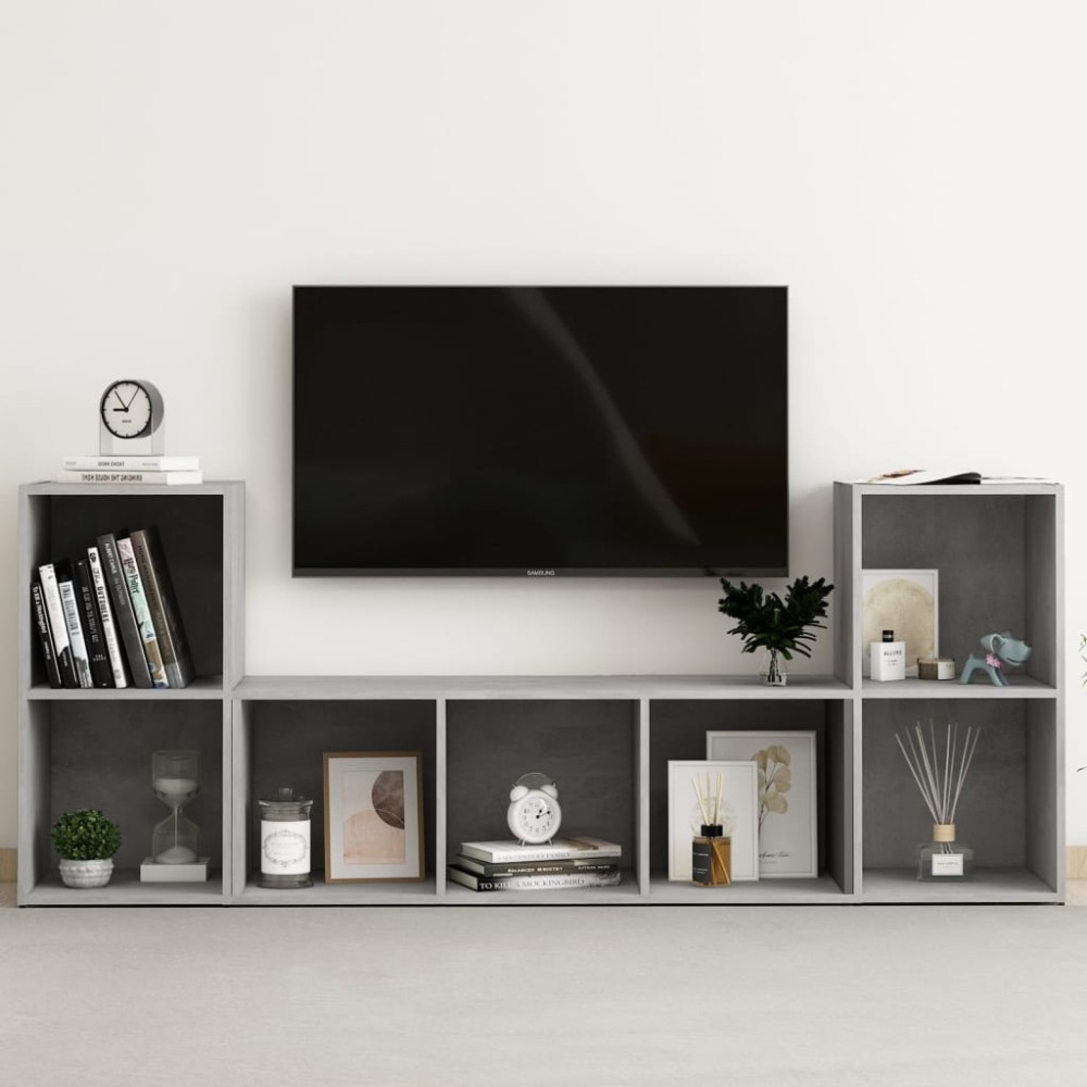 vidaXL Set de dulapuri TV, 3 piese, gri beton, lemn prelucrat