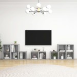 vidaXL Set de dulapuri TV, 8 piese, gri beton, lemn prelucrat vidaXL Set de dulapuri TV, 8 piese, gri beton, lemn prelucrat