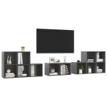 vidaXL Set de dulapuri TV, 8 piese, gri extralucios, lemn prelucrat vidaXL Set de dulapuri TV, 8 piese, gri extralucios, lemn prelucrat