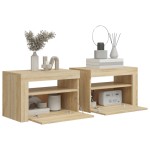 vidaXL Noptiere cu LED-uri, 2 buc., stejar sonoma, 60x35x40 cm