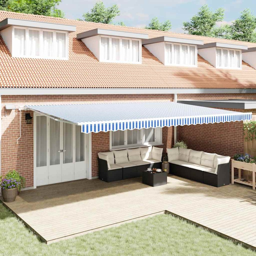 vidaXL Cortina Retractabilă with Manual Albastru și alb 6 x 3 m
