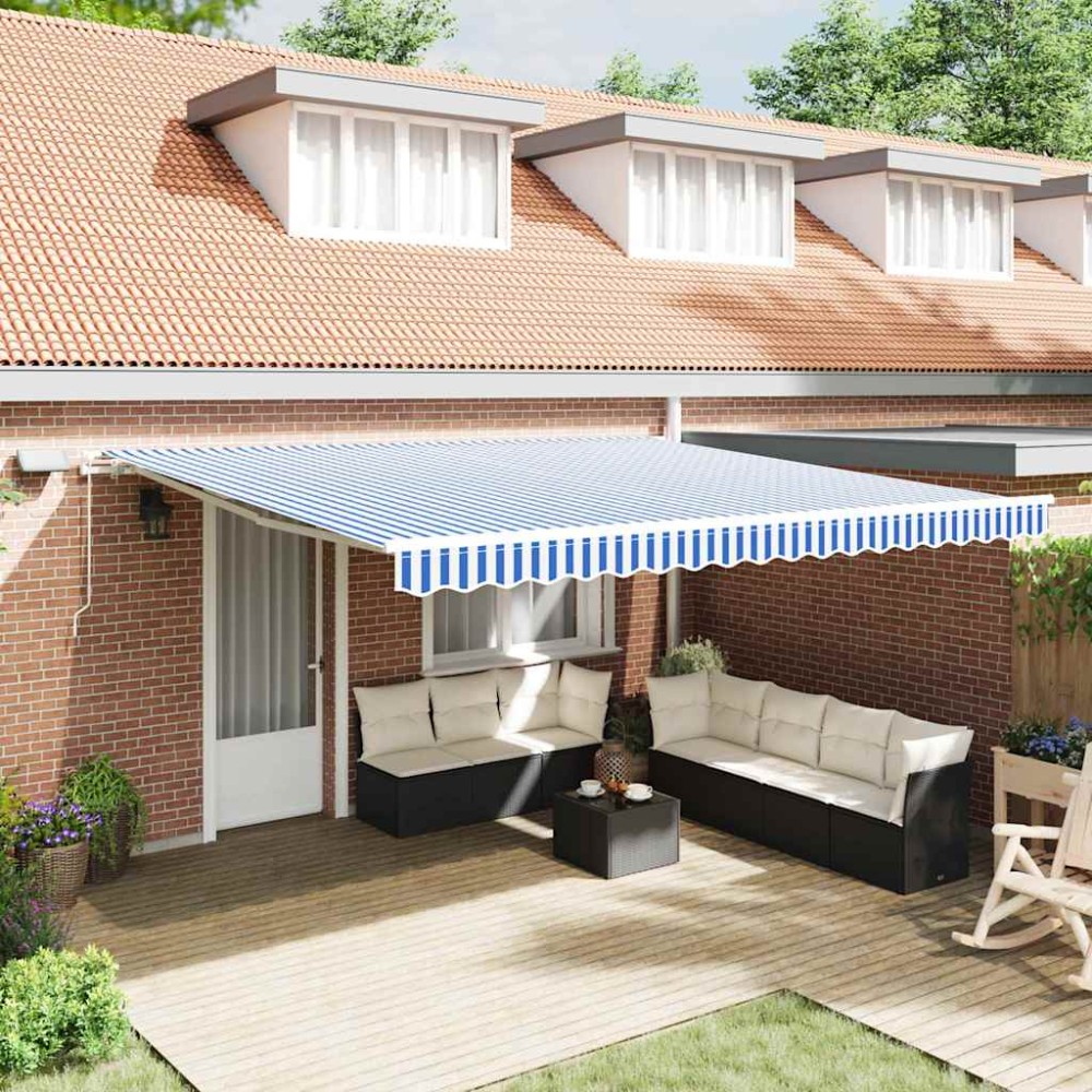 vidaXL Cortina Retractabilă with Manual Albastru și alb 4.5 x 3 m