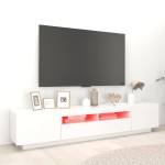 vidaXL Comodă TV cu lumini LED, alb, 200x35x40cm