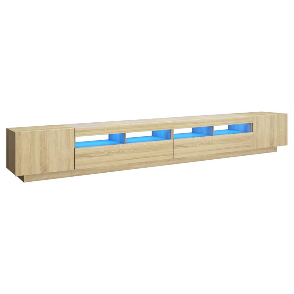 vidaXL Comodă TV cu lumini LED, stejar sonoma, 300x35x40 cm