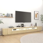 vidaXL Comodă TV cu lumini LED, stejar sonoma, 300x35x40 cm vidaXL Comodă TV cu lumini LED, stejar sonoma, 300x35x40 cm