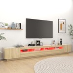 vidaXL Comodă TV cu lumini LED, stejar sonoma, 300x35x40 cm vidaXL Comodă TV cu lumini LED, stejar sonoma, 300x35x40 cm