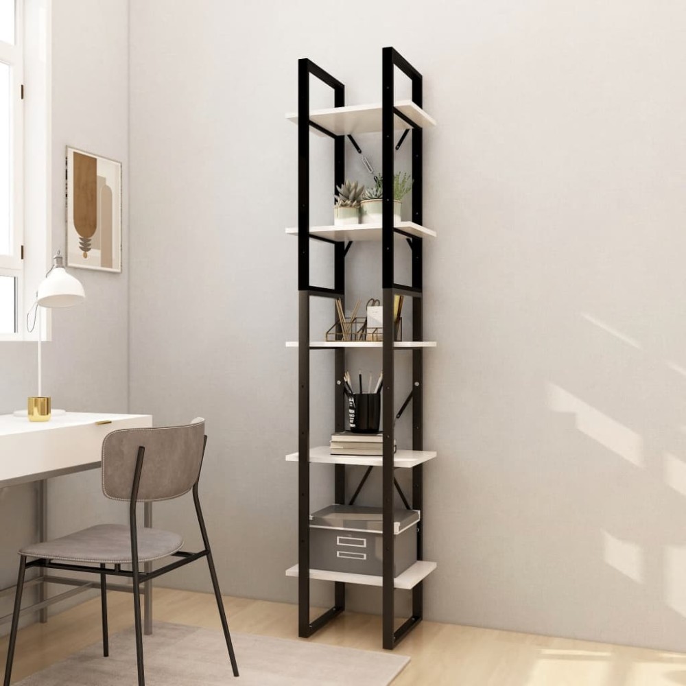 vidaXL Bibliotecă cu 5 rafturi, alb, 40x30x175 cm, lemn masiv de pin
