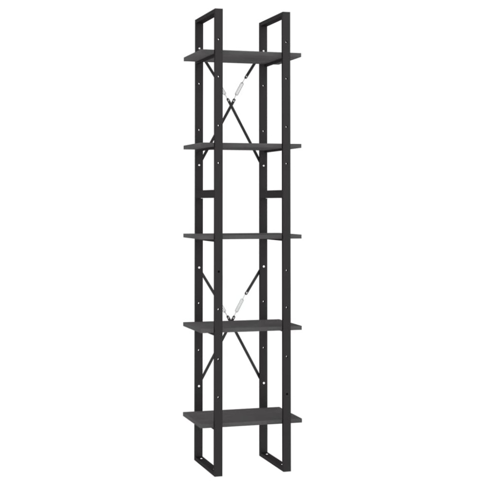 vidaXL Bibliotecă cu 5 rafturi, gri, 40x30x175 cm, lemn masiv de pin