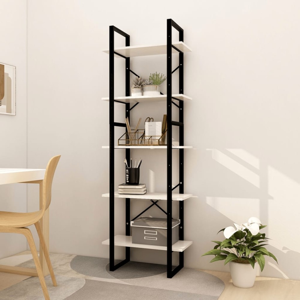 vidaXL Bibliotecă cu 5 rafturi, alb, 60x30x175 cm, lemn masiv de pin