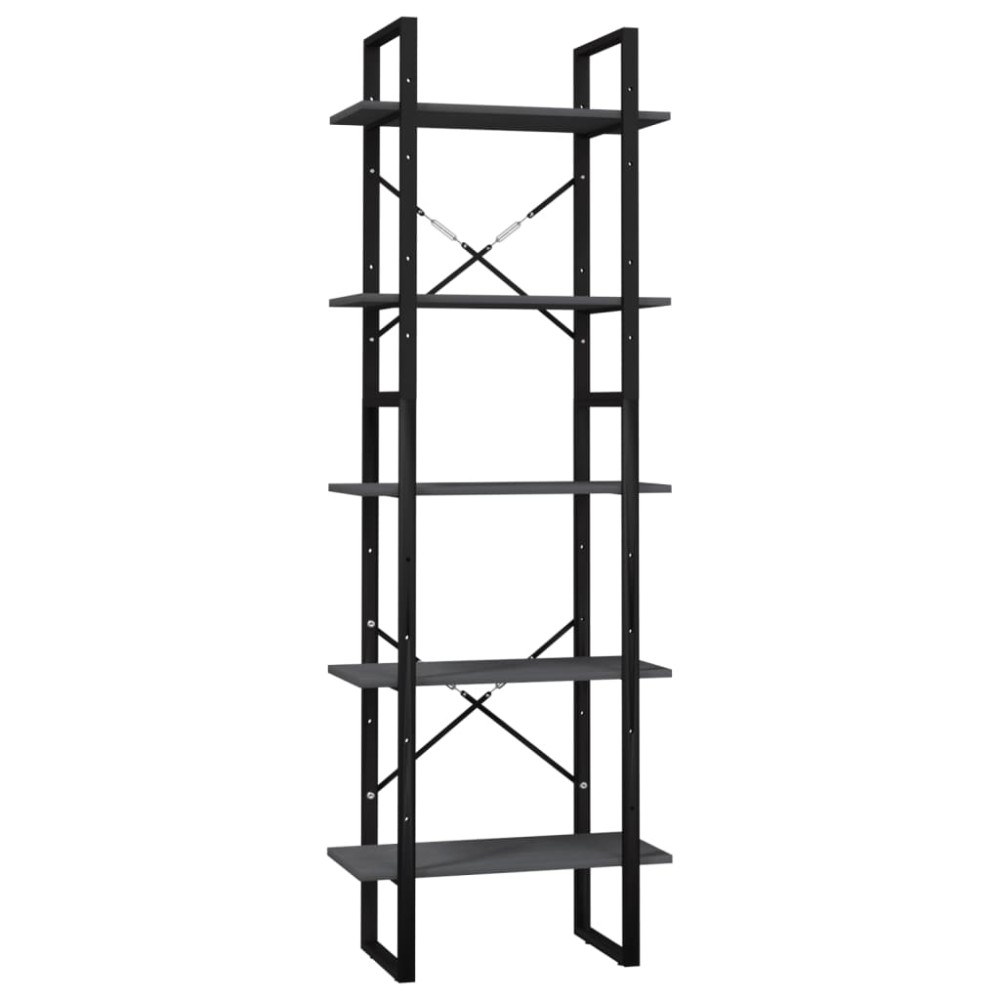 vidaXL Bibliotecă cu 5 rafturi, gri, 60x30x175 cm, lemn de pin
