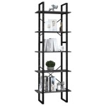 vidaXL Bibliotecă cu 5 rafturi, gri, 60x30x175 cm, lemn de pin