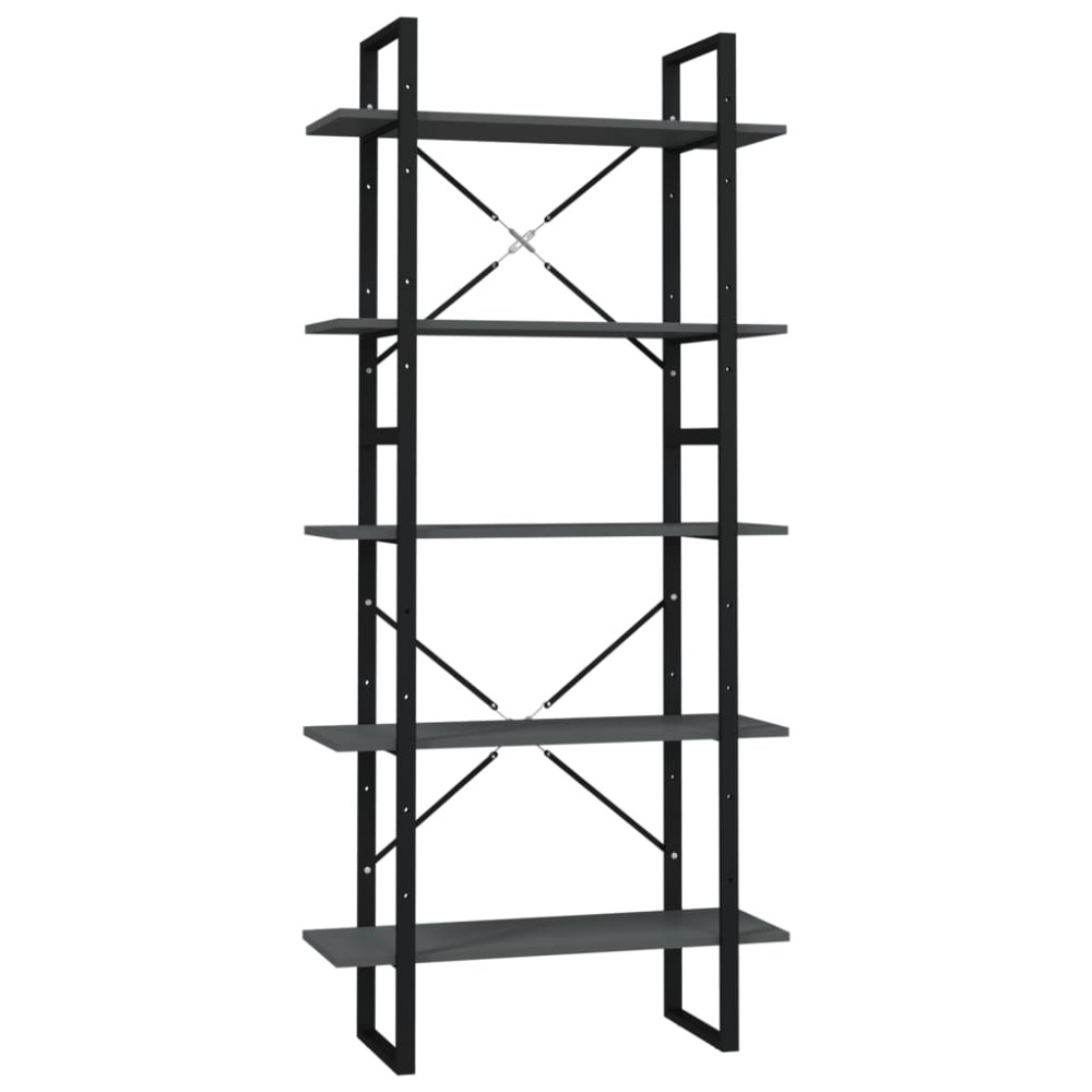 vidaXL Bibliotecă cu 5 rafturi, gri, 80x30x175 cm, lemn prelucrat