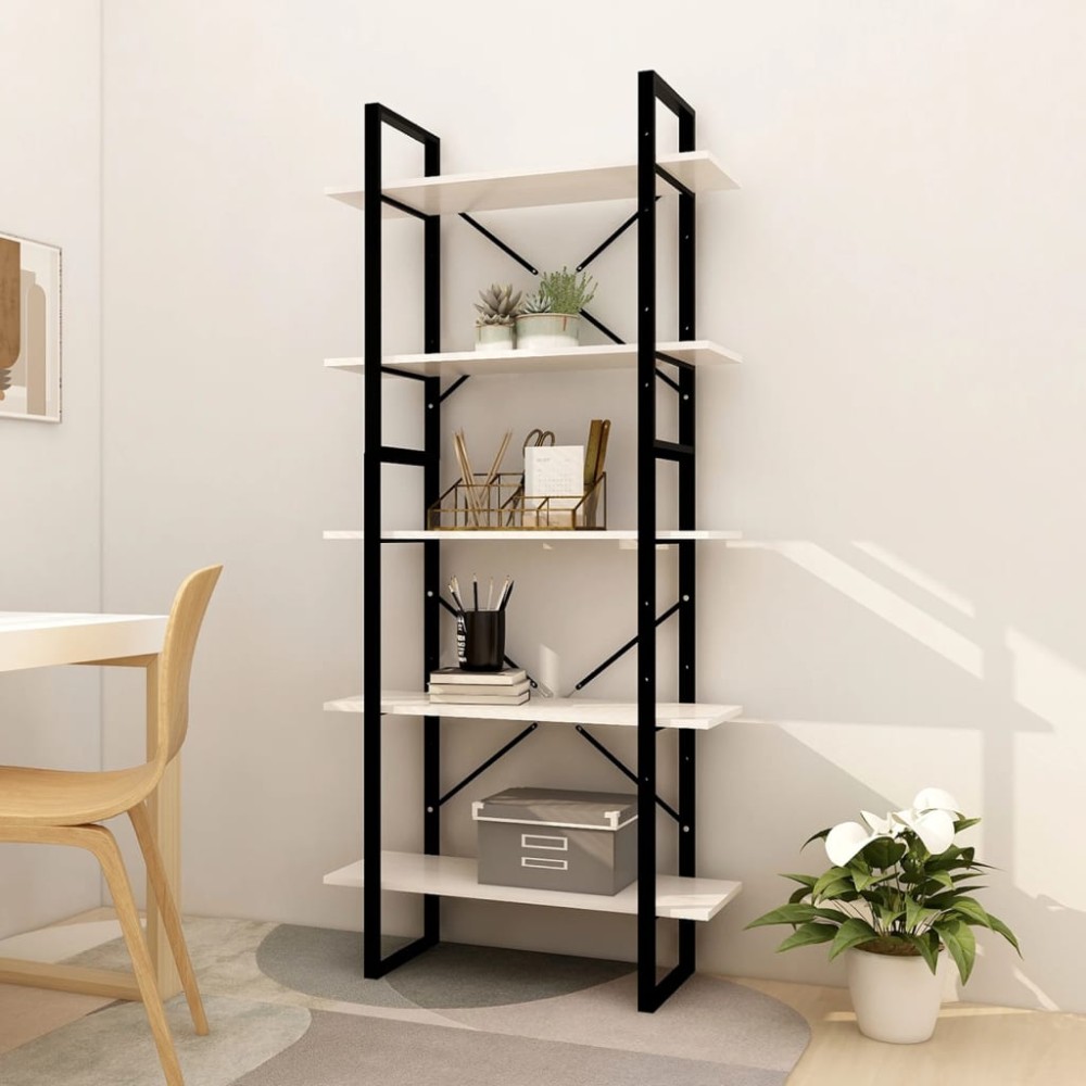 vidaXL Bibliotecă cu 5 rafturi, alb, 80x30x175 cm, lemn masiv de pin