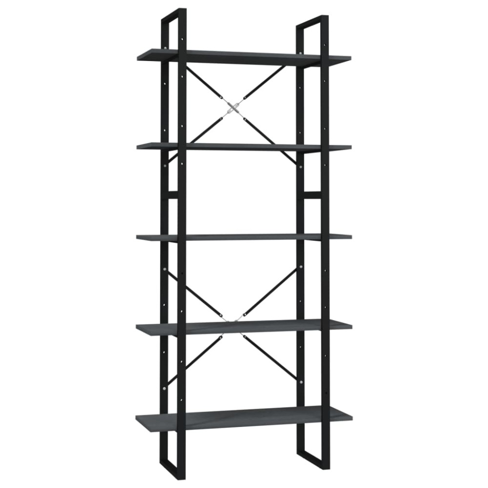 vidaXL Bibliotecă cu 5 rafturi, gri, 80x30x175 cm, lemn de pin