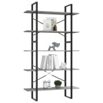vidaXL Bibliotecă 5 rafturi, gri beton, 100x30x175 cm, lemn prelucrat vidaXL Bibliotecă 5 rafturi, gri beton, 100x30x175 cm, lemn prelucrat