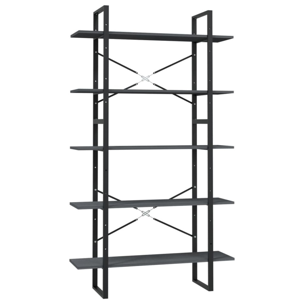 vidaXL Bibliotecă cu 5 rafturi, gri, 100x30x175 cm, lemn masiv de pin