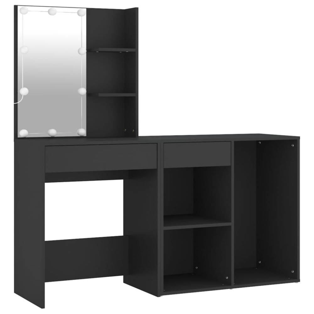 vidaXL Masă de toaletă cu LED și dulap, negru, lemn prelucrat
