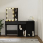 vidaXL Masă de toaletă cu LED și dulap, negru, lemn prelucrat vidaXL Masă de toaletă cu LED și dulap, negru, lemn prelucrat