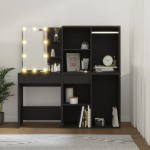 vidaXL Masă de toaletă cu LED și dulapuri, negru, lemn prelucrat vidaXL Masă de toaletă cu LED și dulapuri, negru, lemn prelucrat